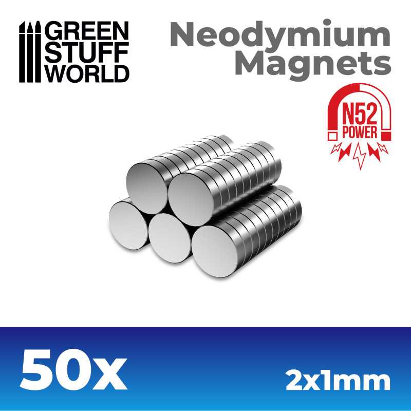 Neodymium Magnets 2x1mm - 50 units (N52) (Green Stuff World)