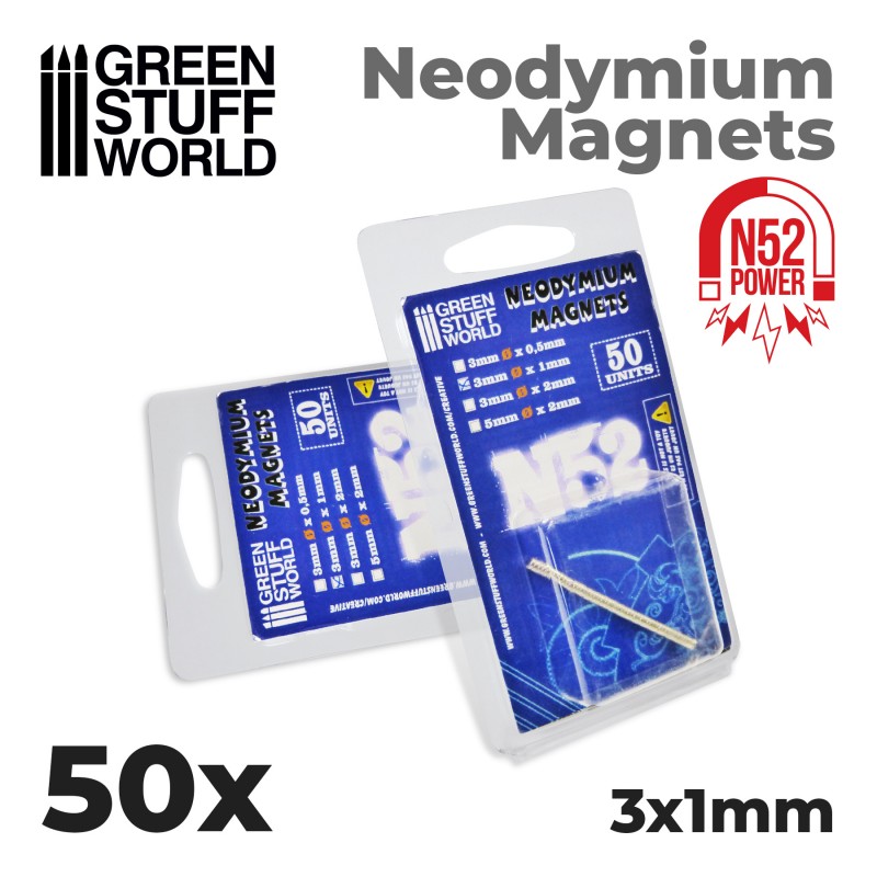 Neodymium Magnets 3x1mm - 50 units (N52) (Green Stuff World)