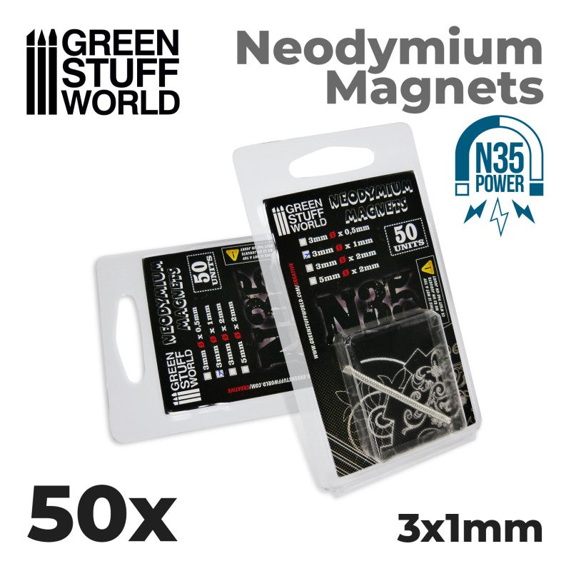 Neodymium Magnets 3x1mm - 50 units (N35) (Green Stuff World)