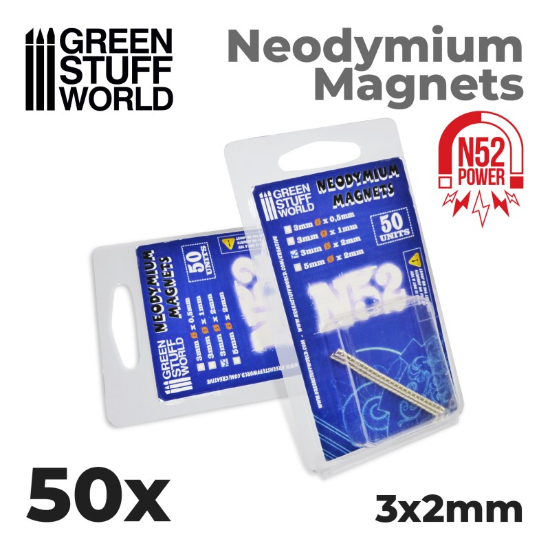 Neodymium Magnets 3x2mm - 50 units (N52) (Green Stuff World)