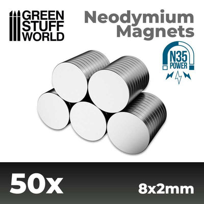Neodymium Magnets 8x2mm - 50 units (N35) (Green Stuff World)