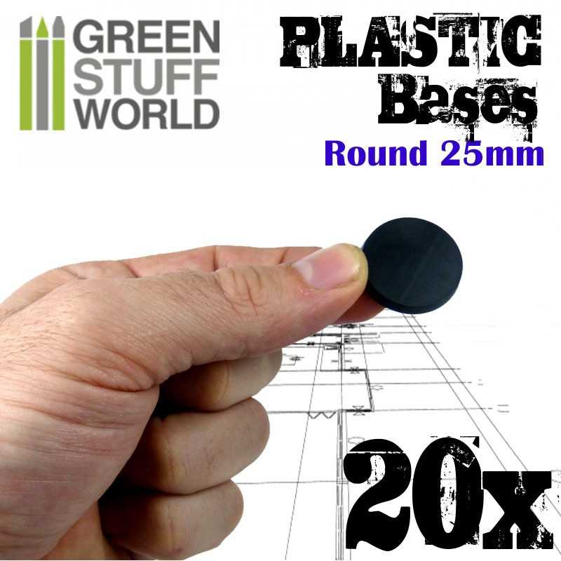 Plastic Bases - Round 25mm BLACK (Green Stuff World)