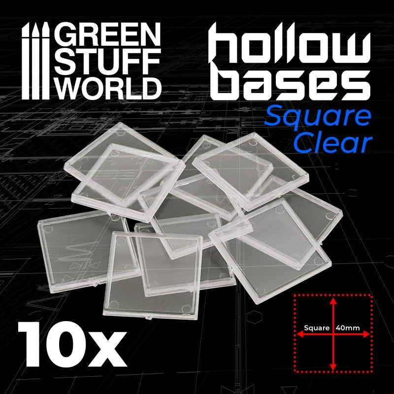 Plastic CLEAR Square Hollow Base 40mm (Green Stuff World)