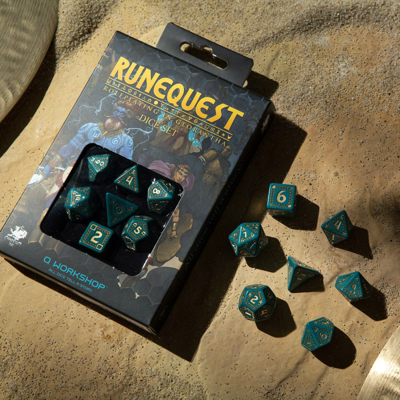 RuneQuest Turquoise & gold Dice Set (7) (Q-Workshop) (SRQU97)