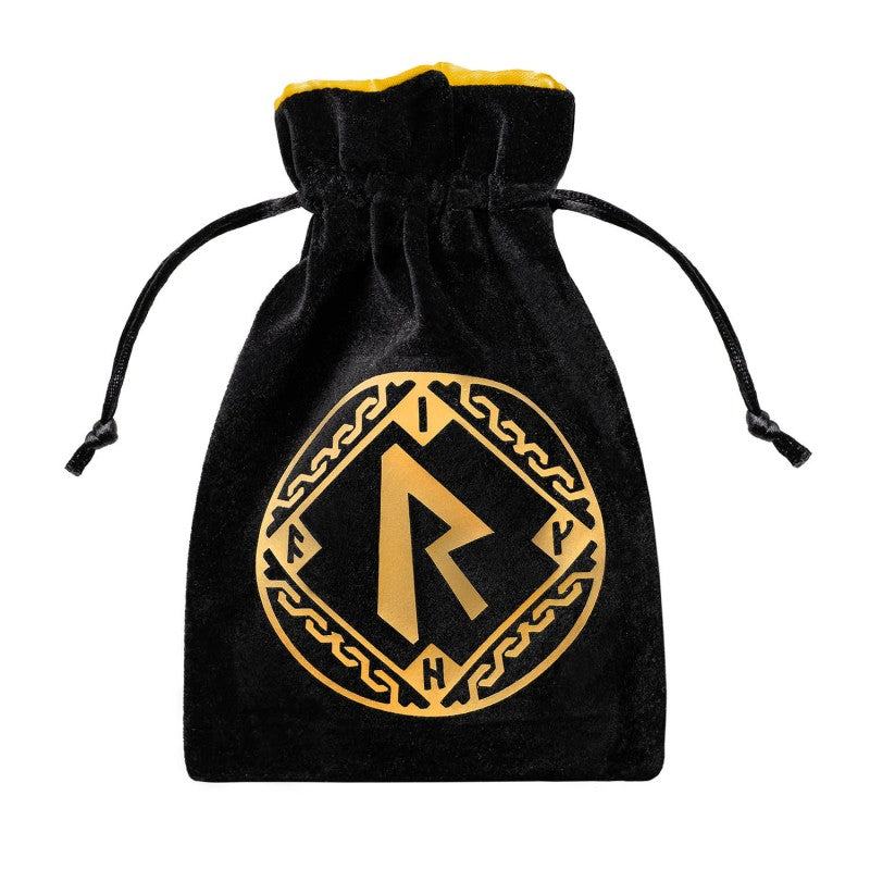 Runic Black & golden Velour Dice Bag (Q-Workshop) (BRUN201)