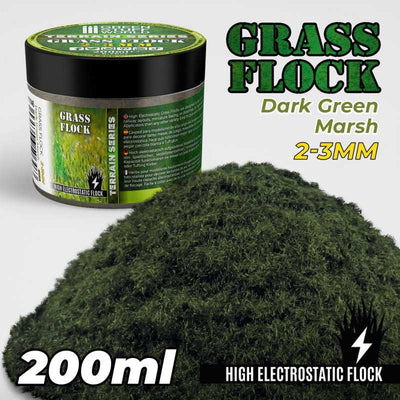 Static Grass Flock 2-3mm - DARK GREEN MARSH - 200 ml (Green Stuff World)