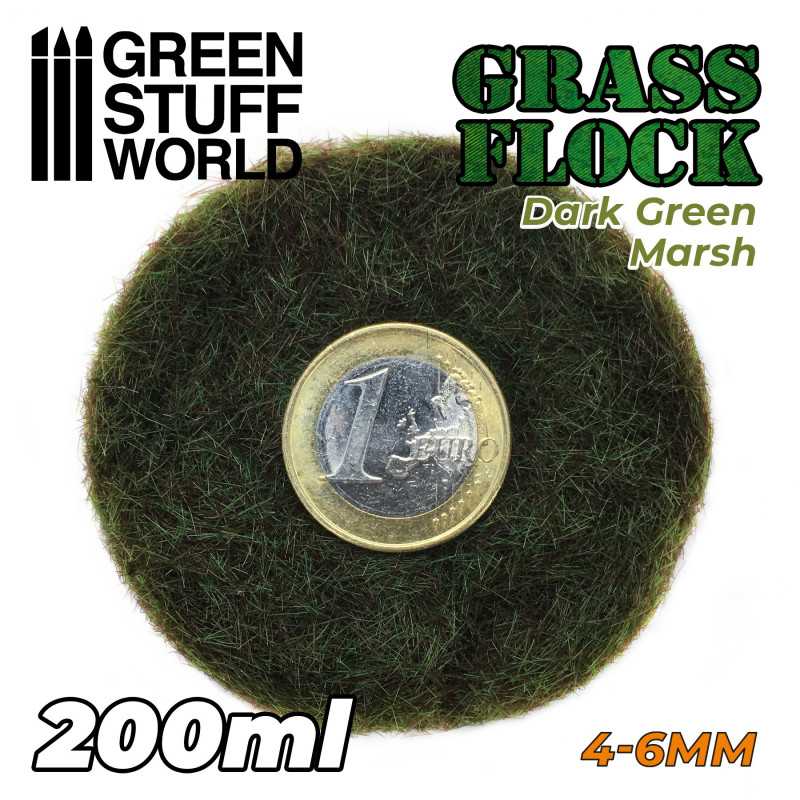 Static Grass Flock 4-6mm - DARK GREEN MARSH - 200 ml (Green Stuff World)