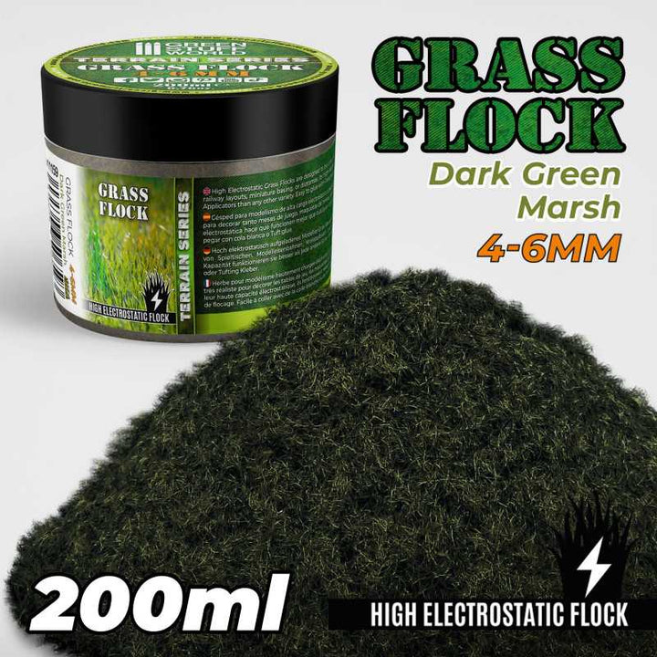 Static Grass Flock 4-6mm - DARK GREEN MARSH - 200 ml (Green Stuff World)