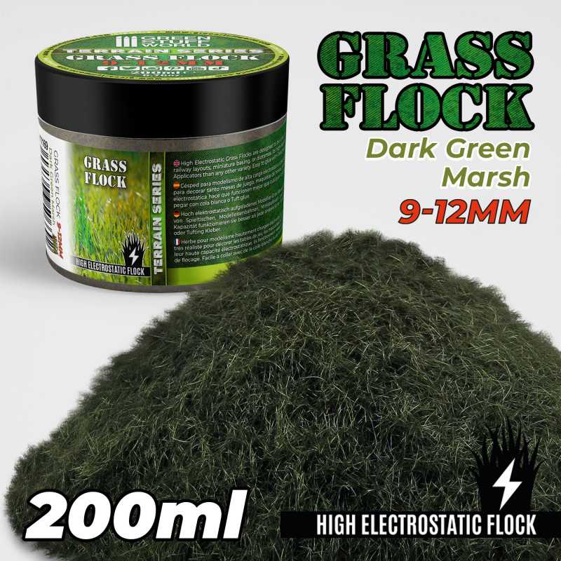 Static Grass Flock 9-12mm - DARK GREEN MARSH - 200 ml (Green Stuff World)