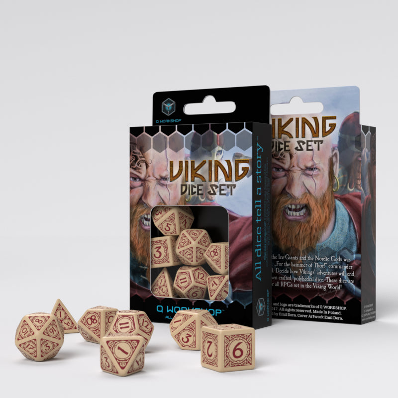 Viking Beige & burgundy Dice Set (7) (Q-Workshop) (SVIK01)