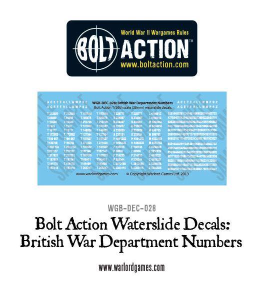 Bolt Action: Decals - British War Department  numbers