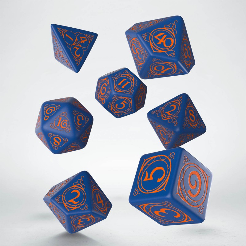 Wizard Dark-blue & orange Dice Set (7) (Q-Workshop) (SWIZ90)